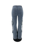 Fashion Multi Pockets Micro Flare Jeans JRF-3764