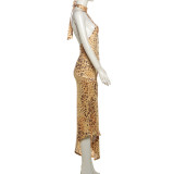 Backless Hang Neck Leopard Print Dress XEF-50444