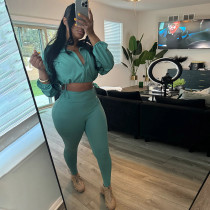 Long Sleeve Zipper Solid Color Two Piece Pants Set XEF-51552