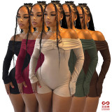  Sexy One Neck Ruched Strapless Long Sleeve Jumpsuit ASL-6738