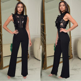 Solid Color Sleeveless Mesh Jumpsuit BY-7038