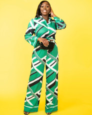 Casual Print Long Sleeve Lapel Loose Jumpsuit SFY-2783
