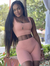 Knits Sleeveless Solid Color Two Piece Shorts Set GYZY-8921