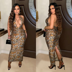 Leopard Print Sleeveless Backless Maxi Dress BY-6982