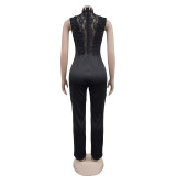 Solid Color Sleeveless Mesh Jumpsuit BY-7038