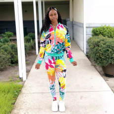 Fashion Print Zipper Long Sleeve 2 Piece Pants Set LSL-6379