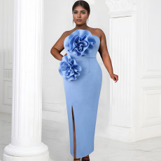 Solid Color Sleeeveless Split Long Dress BY-7039