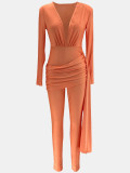 Solid Deep V Neck Tight Jumpsuit SFY-2782