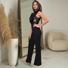 Solid Color Sleeveless Mesh Jumpsuit BY-7038