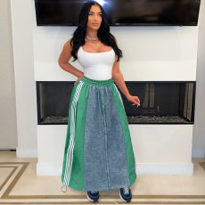 Striped Loose Denim Color Block Half Body Skirt ZSD-0697