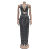 V Neck Hot Drill Sleeveless Maxi Dress BY-6963