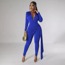 Solid Deep V Neck Tight Jumpsuit SFY-2782