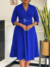 Solid Color 3/4 Sleeve Lapel Midi Dress GMLF-3290