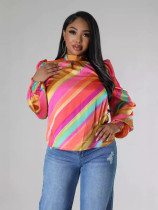 Fashion Pleated Tie Colorful Printed Shirt OLYF-6153