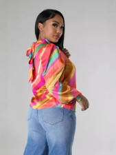 Fashion Pleated Tie Colorful Printed Shirt OLYF-6153