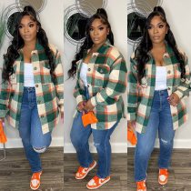 Plus Size Loose Plaid Print Shirt Jacket XMF-370