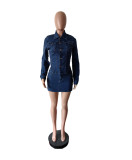 Long Sleeve Single Breasted Denim Two Piece Skirts Set MEM-88591