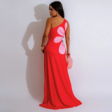 Slash Shoulder Print Hollow Out Maxi Dress CYA-CY901316