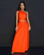 Slash Shoulder Split Sleeveless Two Piece Skirts Set NY-10865