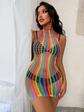 See-through Fishing Net Colorful Stripes Erotic Net ClothesGYDE-YDC07