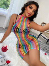 See-through Fishing Net Colorful Stripes Erotic Net ClothesGYDE-YDC07