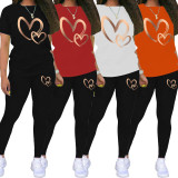 Gradient Gold Heart Print Short Sleeve T-Shirt Set WSYF-00002