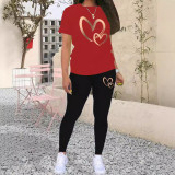 Gradient Gold Heart Print Short Sleeve T-Shirt Set WSYF-00002