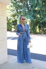 Casual Wide Leg Pants Denim Two Piece Set TR-1314