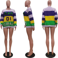 Casual Color Block Sequin Knit Top TR-1315