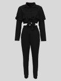 Lapel Button Ruffles Long Sleeve Shirt MIL-T047