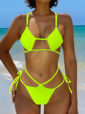 Sexy Solid Color Tie Up Bikinis Two Piece Swimsuit CASF-6695