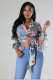 Long Sleeve Print Tie Up Shirt XHXF-8699