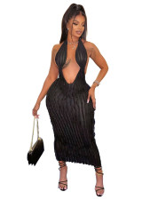 VIP1 Deep V Neck Hang Neck Backless Long Dress GADE-5759