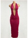 VIP1 Deep V Neck Hang Neck Backless Long Dress GADE-5759