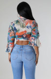 Long Sleeve Print Tie Up Shirt XHXF-8699