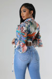 Long Sleeve Print Tie Up Shirt XHXF-8699