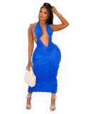VIP1 Deep V Neck Hang Neck Backless Long Dress GADE-5759