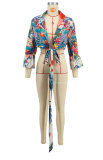 Long Sleeve Print Tie Up Shirt XHXF-8699