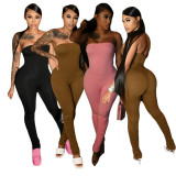 Solid Color Wrap Chest Pleated Jumpsuit GCNF-CN0137