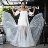 Off Shoulder Mesh Patchwork Maxi Dress MUE-8069
