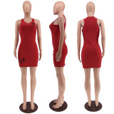 Solid Color Print Sleeveless Mini Dress YH-1005