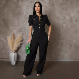 Short Sleeve Sport Solid Jumpsuit OSM-AJ4463