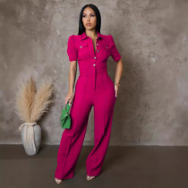 Short Sleeve Sport Solid Jumpsuit OSM-AJ4463