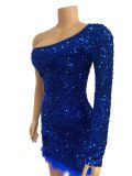 Single Shoulder Long Sleeve Sequin Mini Dress GADE-2921