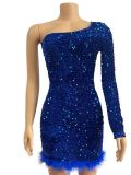 Single Shoulder Long Sleeve Sequin Mini Dress GADE-2921