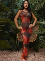 Sleeveless Tight Printed Maxi Dress GADE-5584