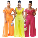 Solid Sleeveless Ruffles Loose Jumpsuit CYA-901363