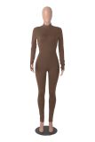 Long Sleeve Solid Zipper Sport Jumpsuit GXYF-H0419