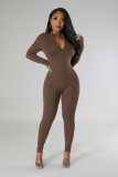 Long Sleeve Solid Zipper Sport Jumpsuit GXYF-H0419