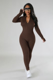 Long Sleeve Solid Zipper Sport Jumpsuit GXYF-H0419